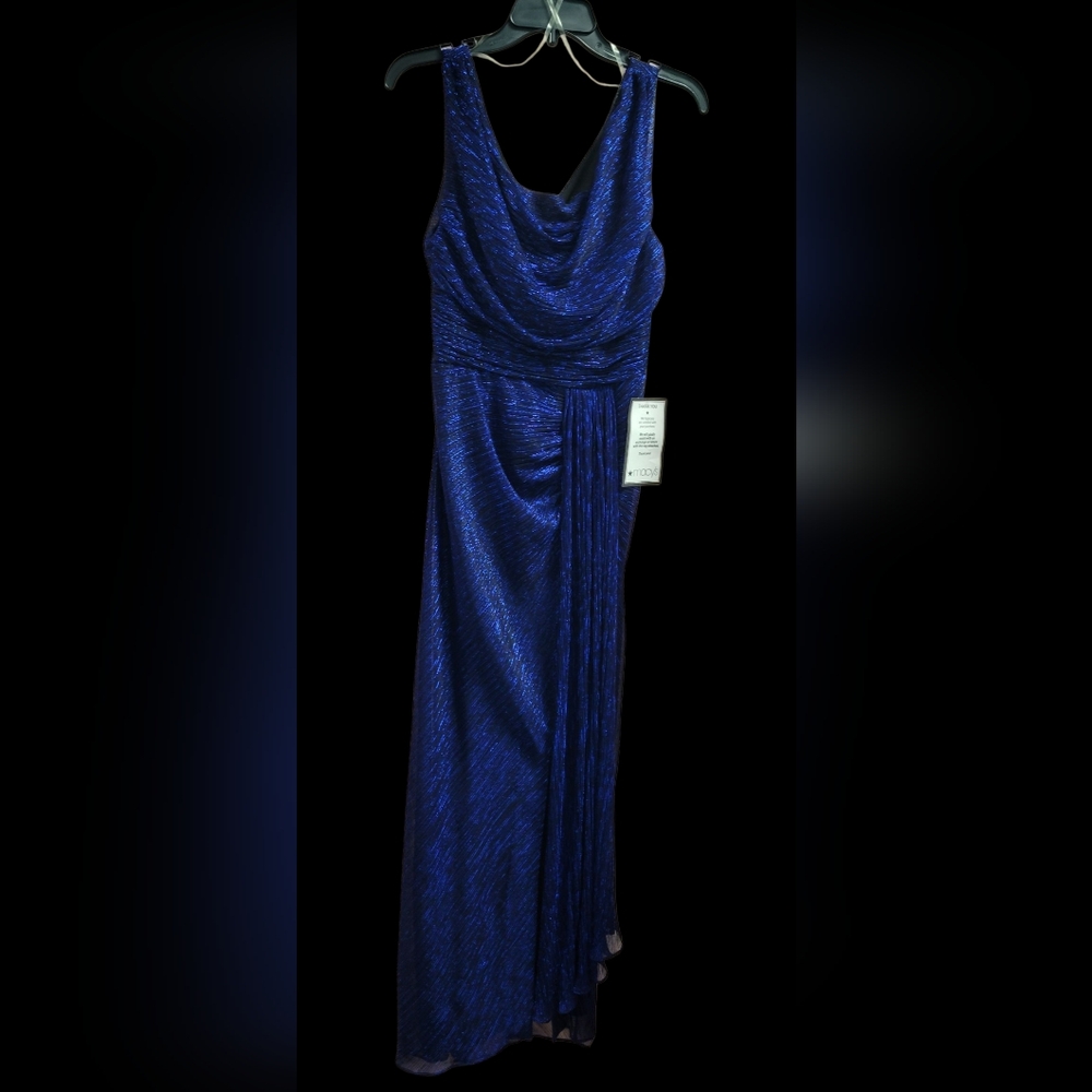 MK Boutique Blue Ruched Maxi Gown With Draped  Neckline Motherofbride Dress